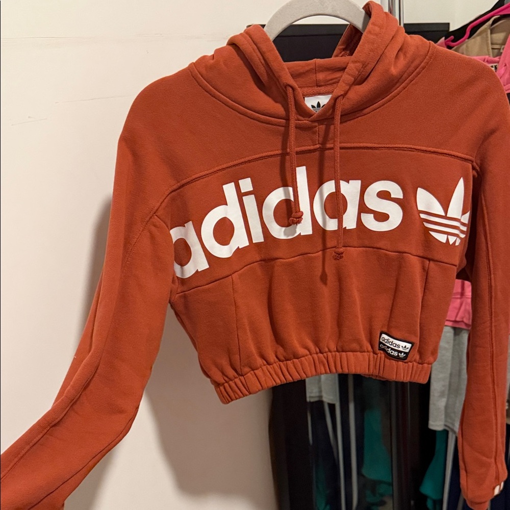 Adidas Burnt Orange Cropped Hoodie